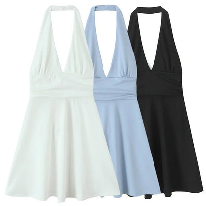 Sexy Plunging Halter Mini Dress